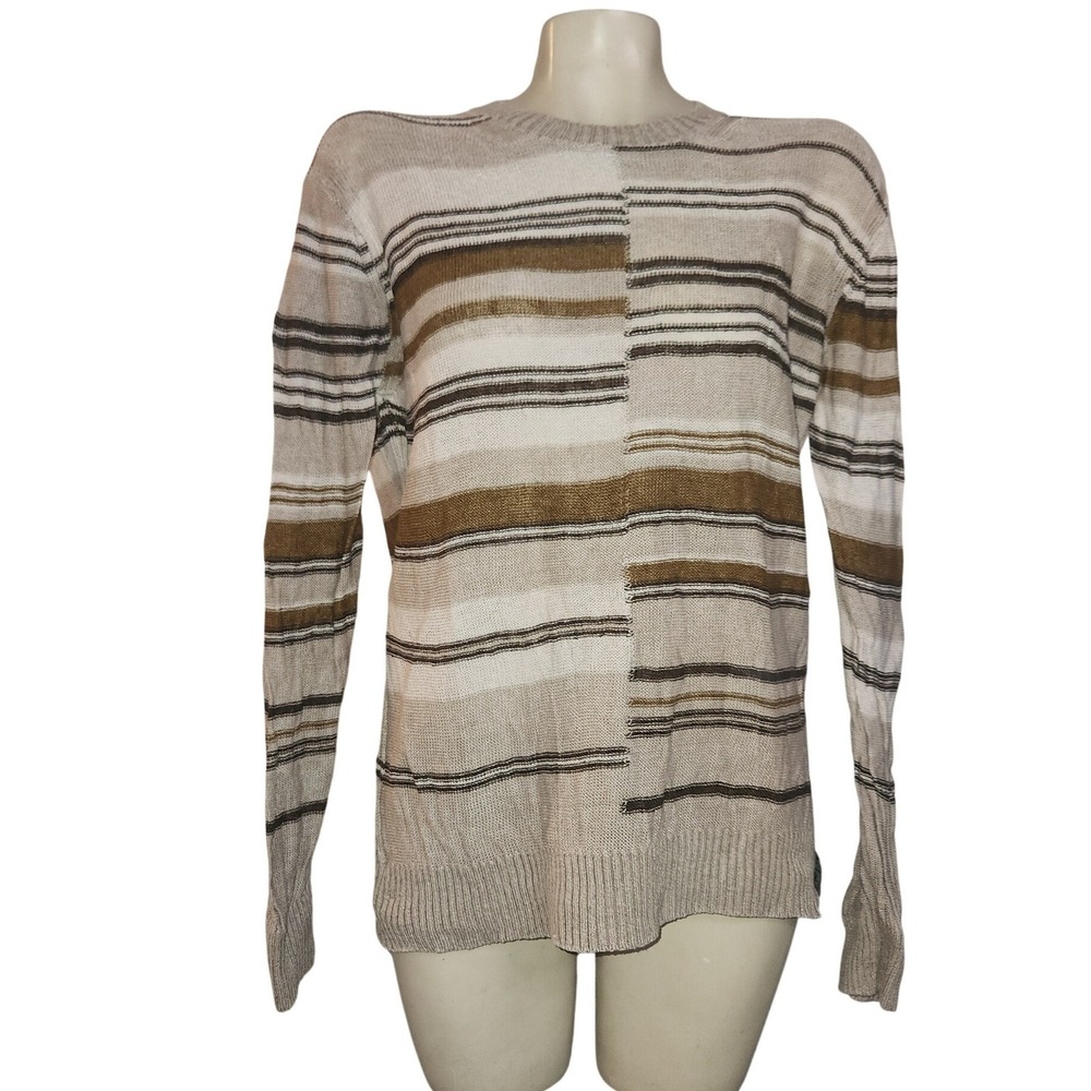 Todd Snyder Italian Yarn Striped Crewneck Sweater Mens M Beige brown Knit luxury